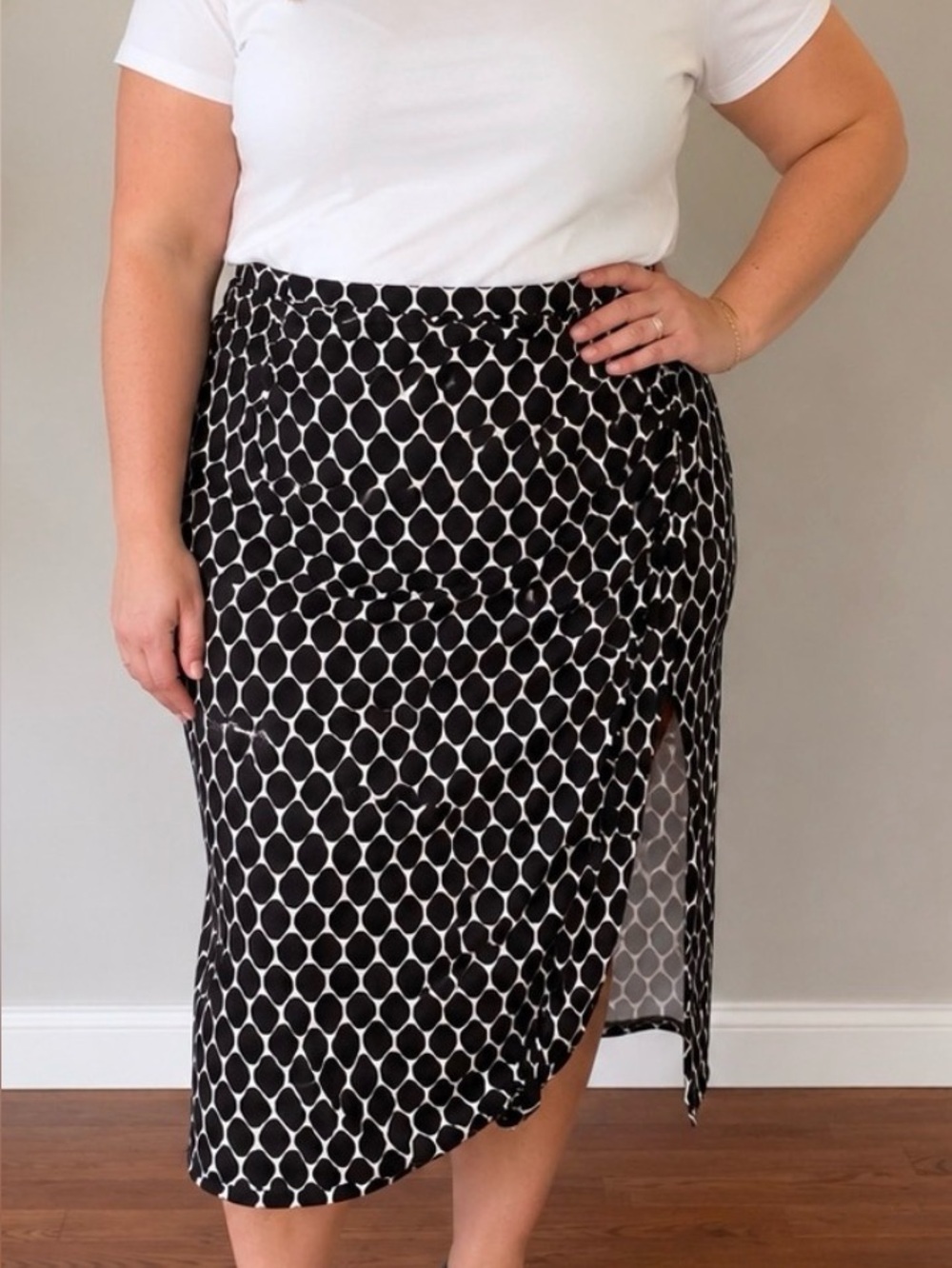 Lane Bryant Black & White Geometric Print Midi Skirt Size 14/16